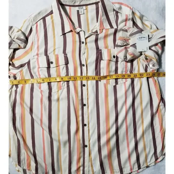 A.N.A. Button up Shirt Women's XL Striped Multicolor Roll‎ Tab Long Sleeve Top - Picture 7 of 9